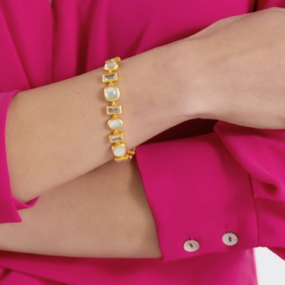 JULIE VOS® Antonia Tennis Bracelet Iridescent & Clear Bahamian Blue Stones - Picture 4 of 12
